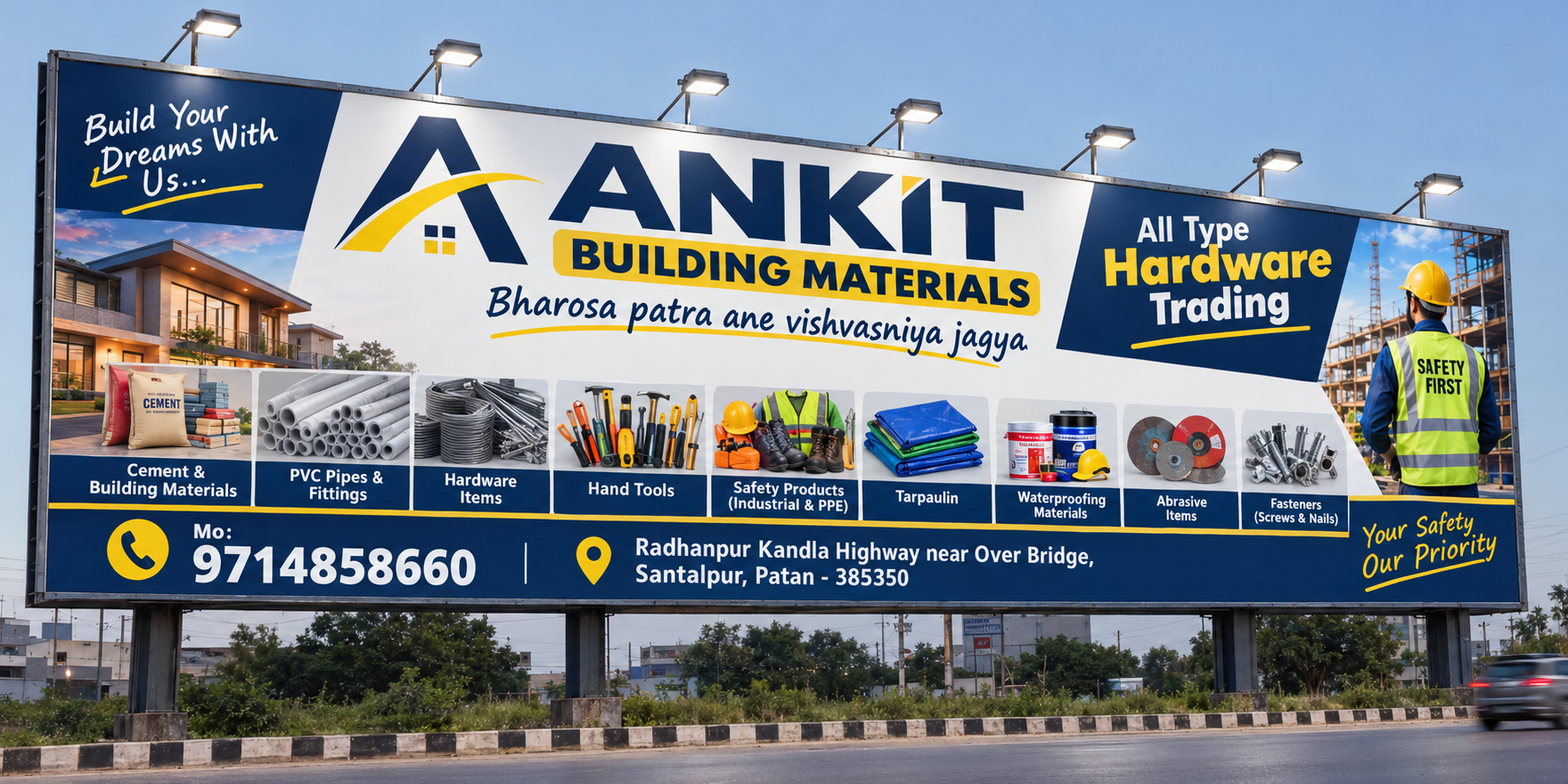Ankit Building Materials Official Billboard Banner - Radhanpur Kandla Highway Santalpur